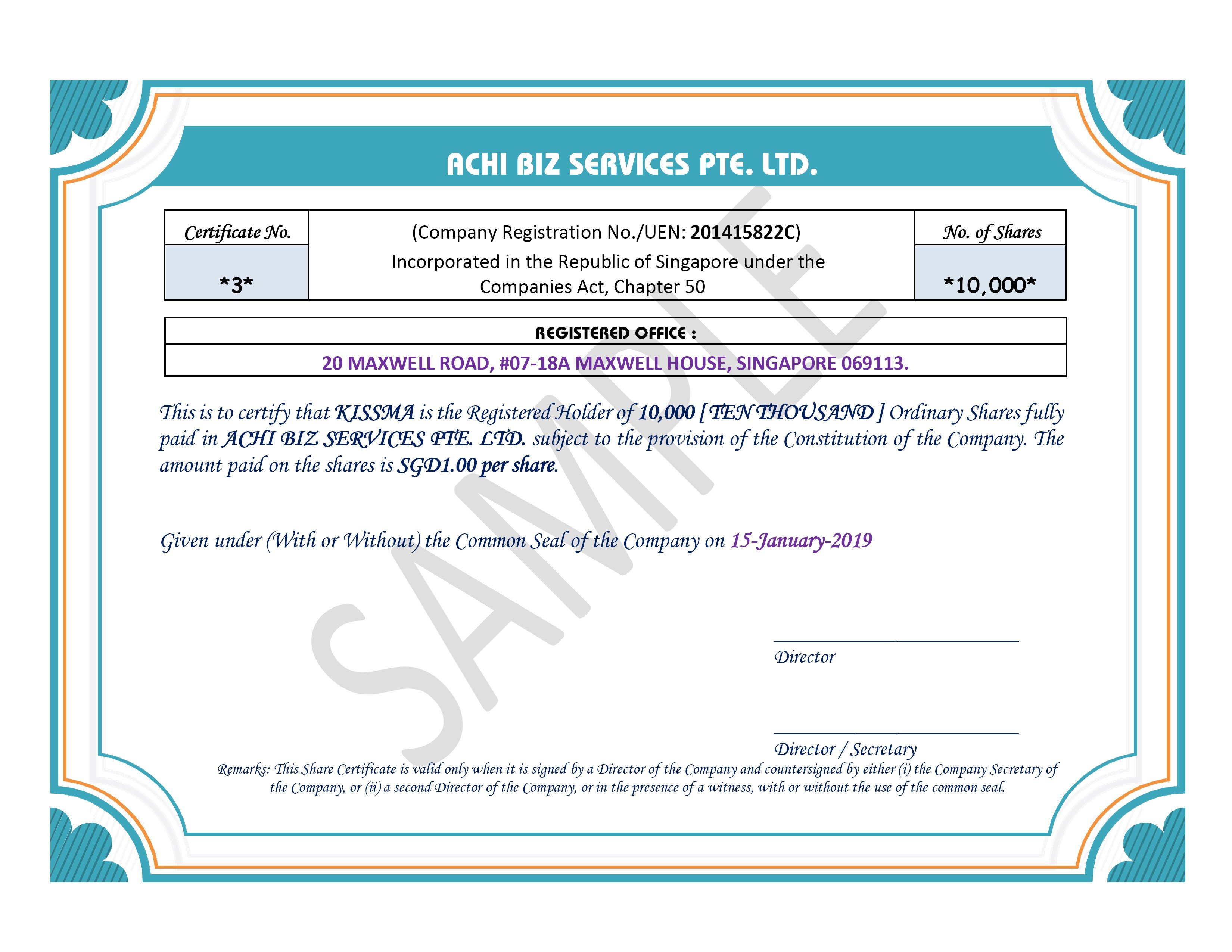 Guide For Issue Of Share Certificate Singapore private limited company