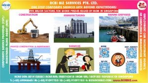 5 different pictures depicting the 5 major sectors in Singapore