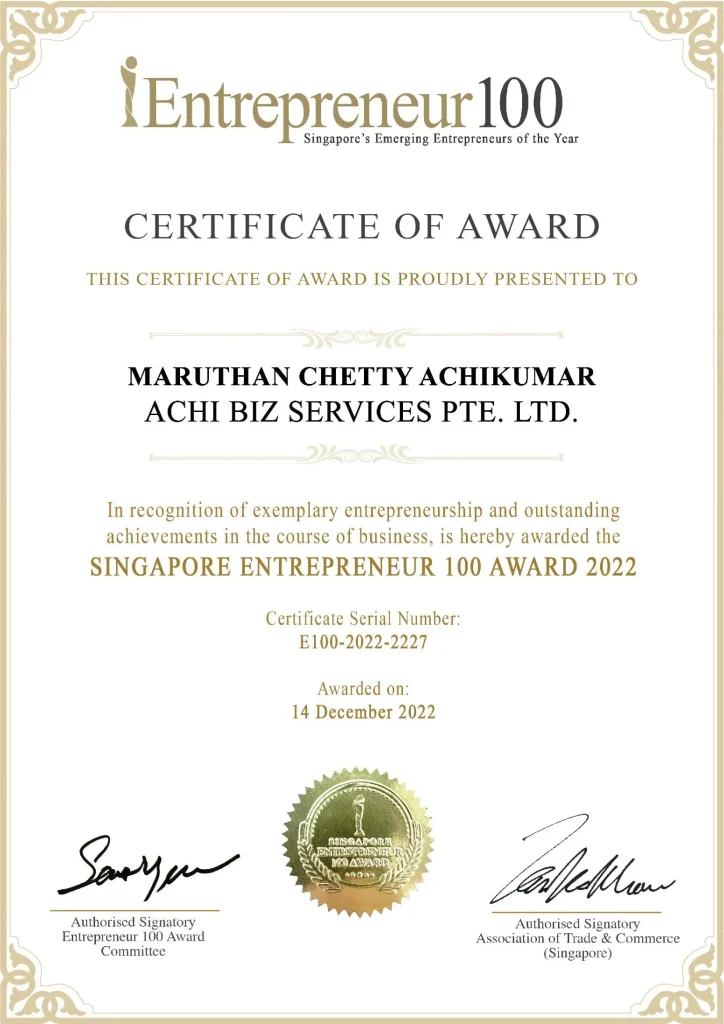 ACHI Entrepreneur 100 Award