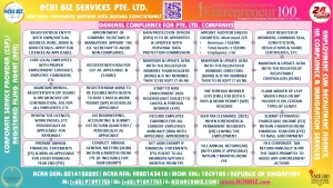 Infographic summarising general compliance requirements for Singapore Pte. Ltd. companies, including company secretary, DPO, ACRA registers, payroll, GST, tax filing, AGM, and employment obligations.