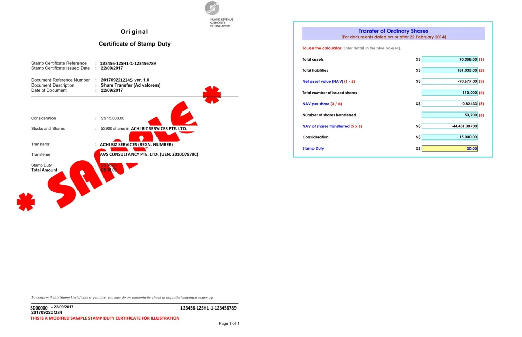 Stamp duty payable to tax authority (IRAS)