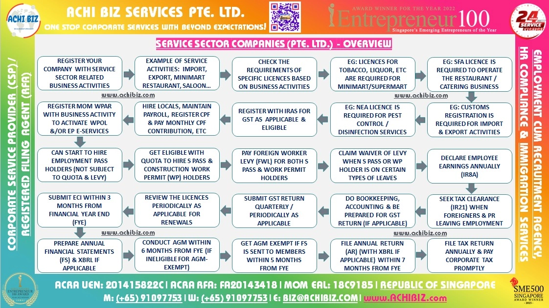 Infographic showing how service sector companies (Pte. Ltd.) operate in Singapore