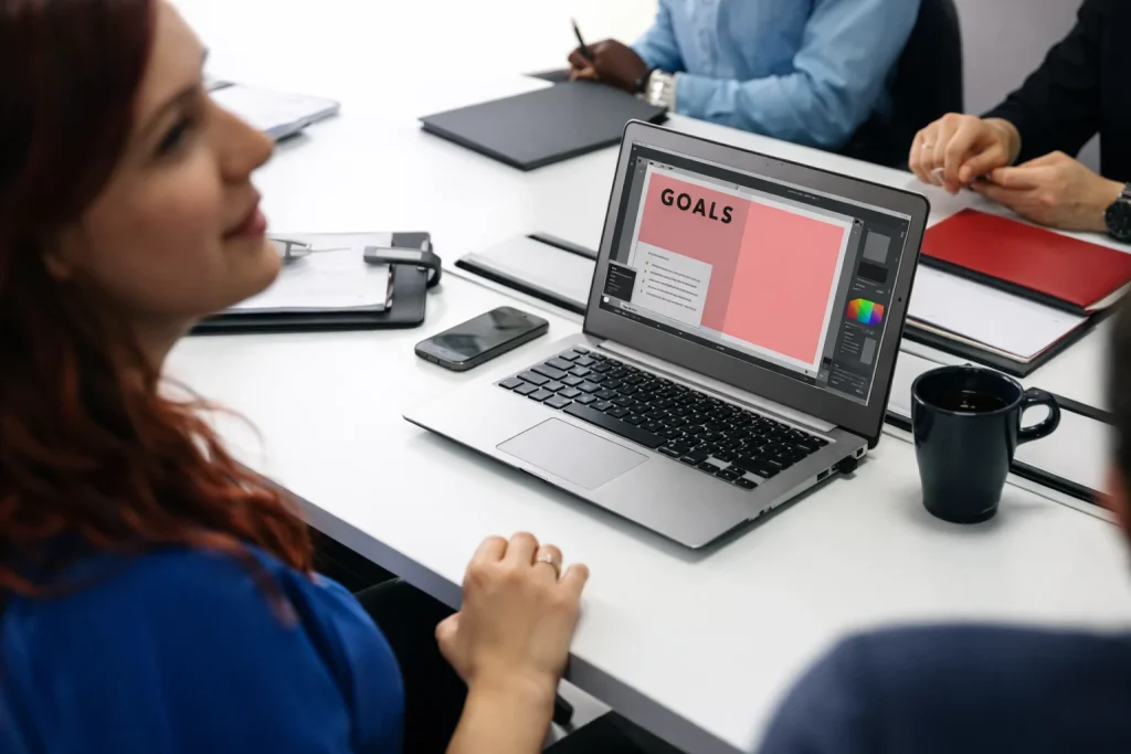 Office meeting with goals presentation